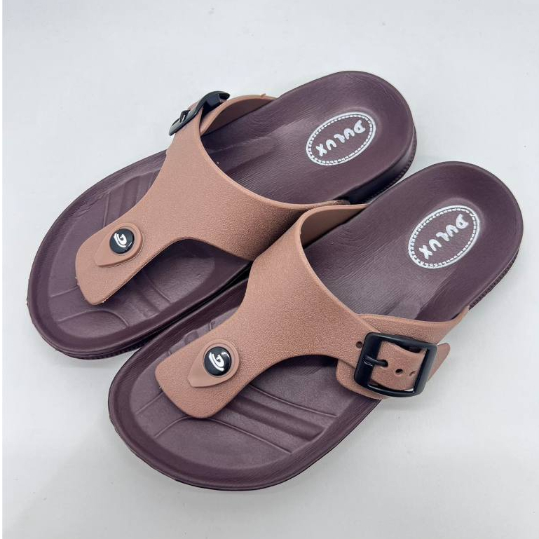Dulux 213 Sandal Wanita Pria Kekinian Coklat Tali Hitam Size 38